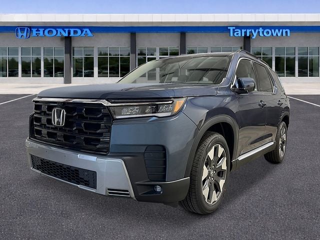 2026 Honda Pilot AWD Elite in Smoke Blue Pearl — front three-quarter view
